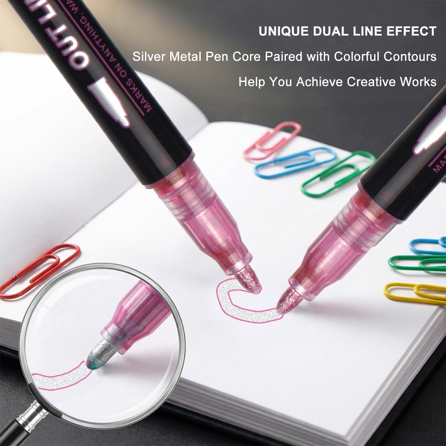 36 Colors Double Line Outline Markers, Metallic Shimmer Glitter Pens for DIY Cards, Journaling, Hand Lettering, Signature Drawing, Scrapbooking, Art Craft Marker Set