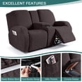 thumbnail image 4 of TAOCOCO 4 Pieces Recliner Loveseat Sofa Slipcovers, Stretch Jacquard Reclining Couch Covers with Pockets for 2 Seater Sofa Protector, Chocolate, 4 of 14