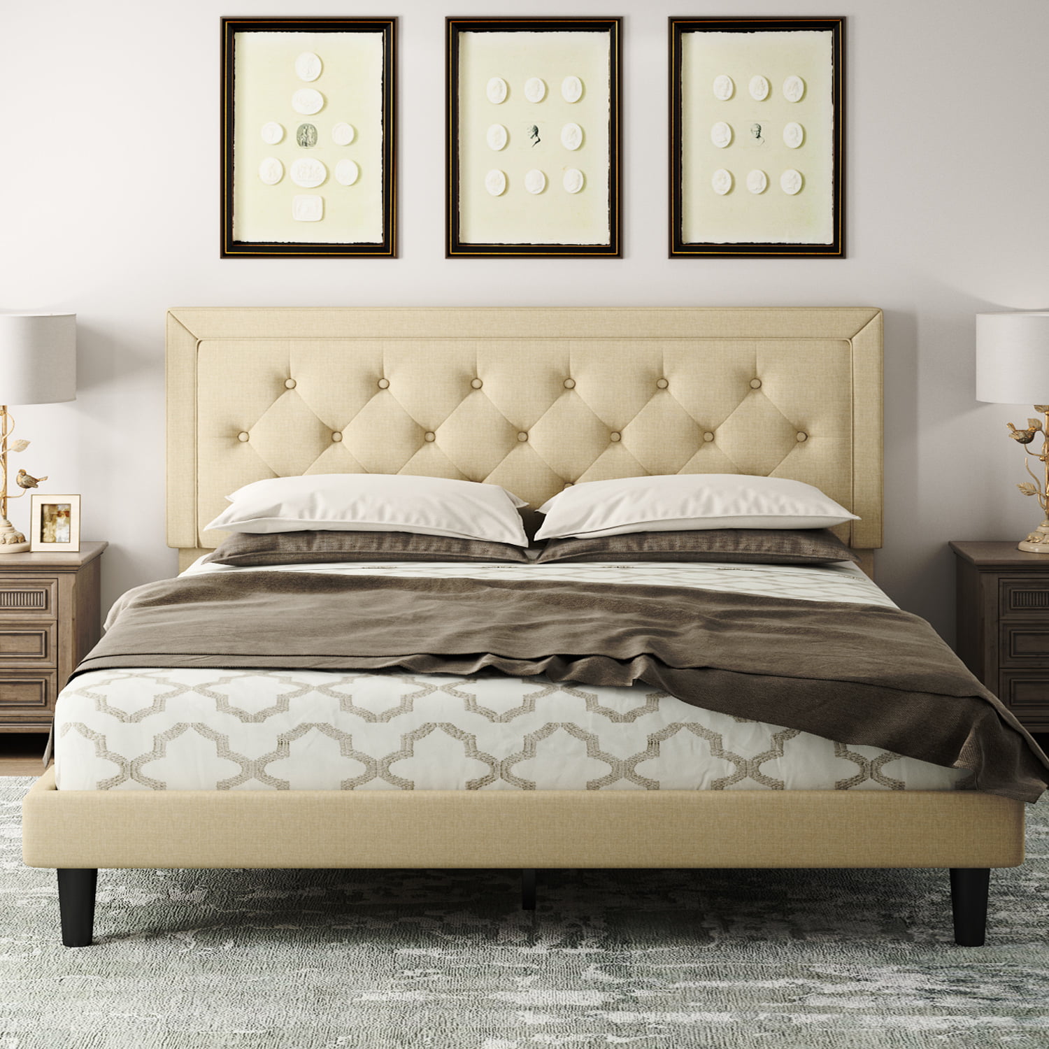Amolife King Size Fabric Upholstered, Amolife King Size Platform Bed Frame With Headboard And 4 Storage Drawers
