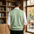 thumbnail image 5 of Dwellite Mens Sweater Vest Casual Sleeveless Knit Pullover V Neck Solid Knit Business Office Fall Winter Sweaters Light Green 2XL, 5 of 8