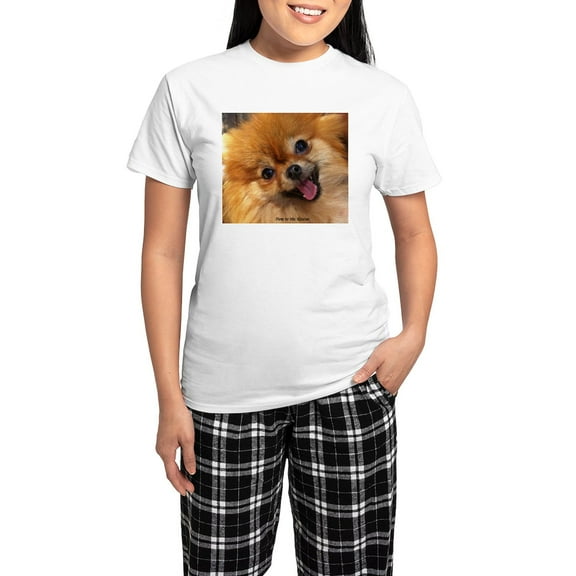 CafePress - Happy Pomeranian Women's Light Pajamas - Women's Short Sleeve Print T-Shirt and Pants Light Cotton Pajama Set