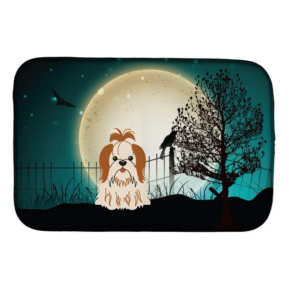 Halloween Scary Shih Tzu Red White Dish Drying Mat