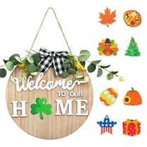 FlashWee Seasonal Welcome Sign for Front Door – White Rustic Wreath with 9 Changeable Holiday Icons, Perfect for Housewarming Gifts
