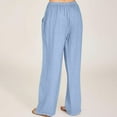 thumbnail image 2 of Women's Linen Pants - Elastic High Waist Drawstring Wide Leg Palazzo Yoga Trousers, Polyester Material, 2 of 5