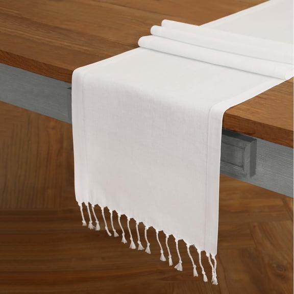 Solino Home Linen Tassel Table Runner 72 Inches Long - 100% Pure Linen White Table Runner 14 x 72 Inch for Valentines, New Year - Farmhouse and Machine Washable, Twisted Fringe