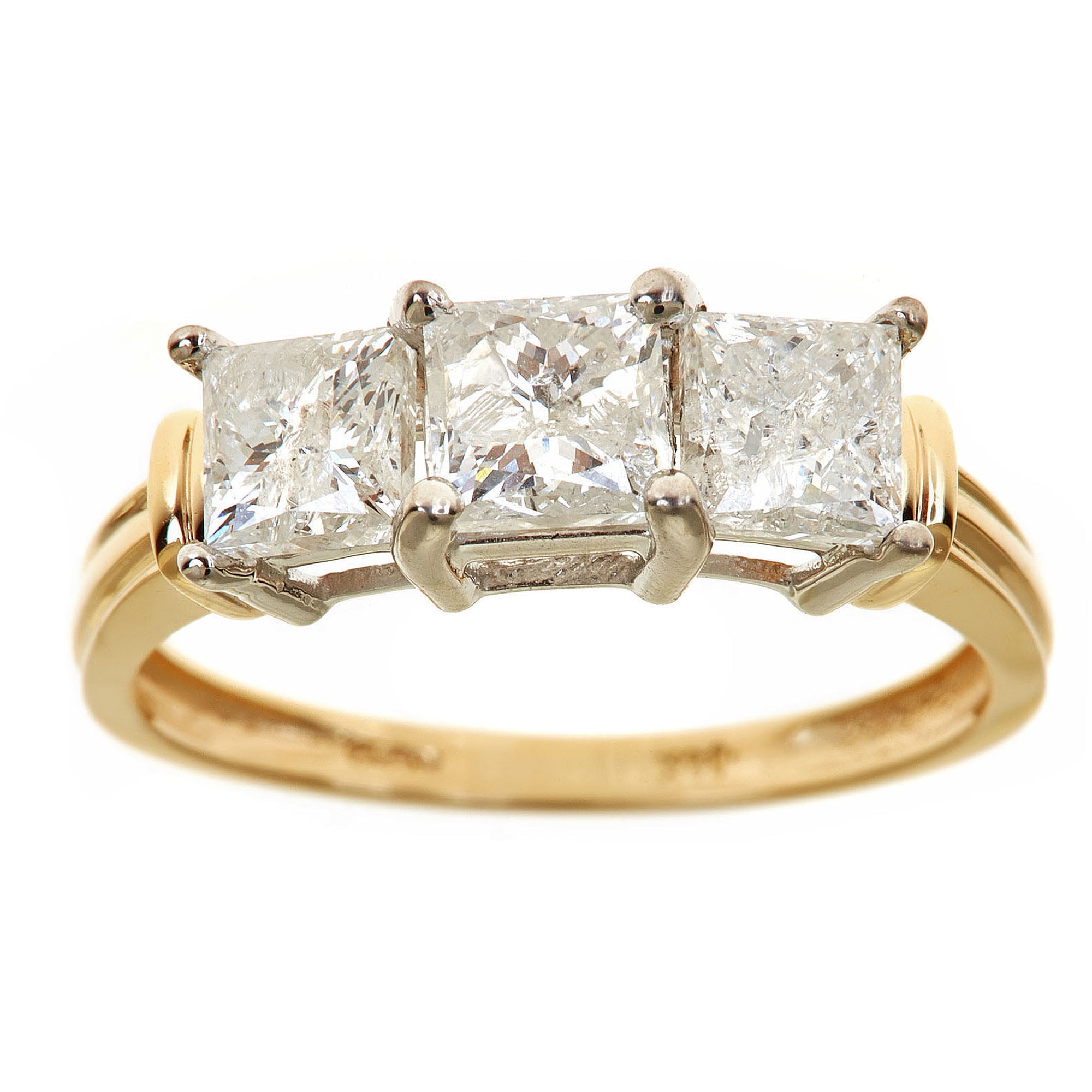 2 Carat T.W. Princess White Diamond 14kt Yellow Gold 3-Stone Ring, IGL certified by Generic