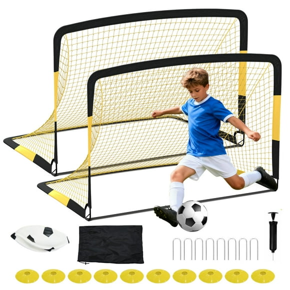 2 Pack 6x4 FT Soccer Goals for Backyard, Portable Pop Up Soccer Net with Ball, Cones & Stakes, Practice Equipment for Training & Competitive Play