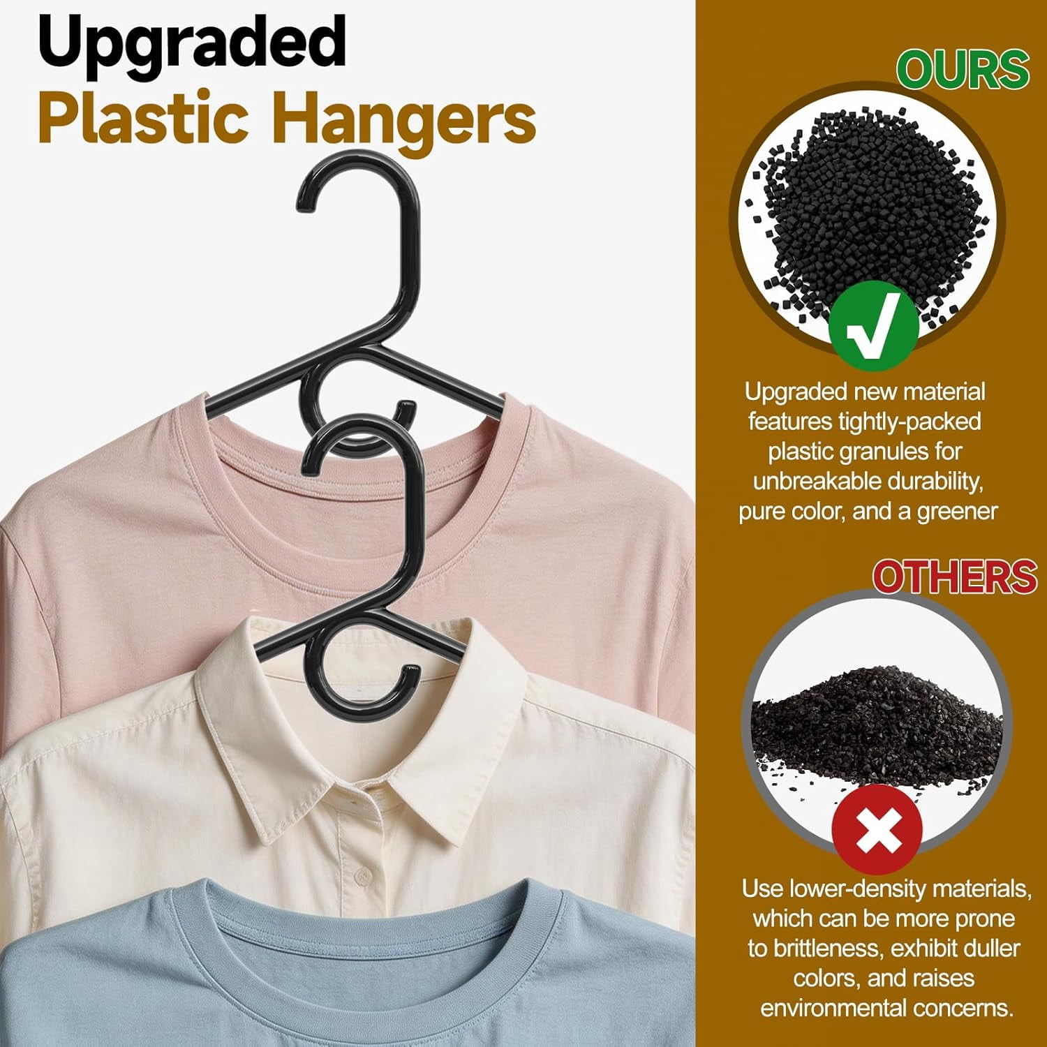UEAKPIC Heavy Duty Plastic Hangers 18 Pack, Space Saving Tubular Clothes Hangers with Hook & Non-Slip, Standard Size, Black