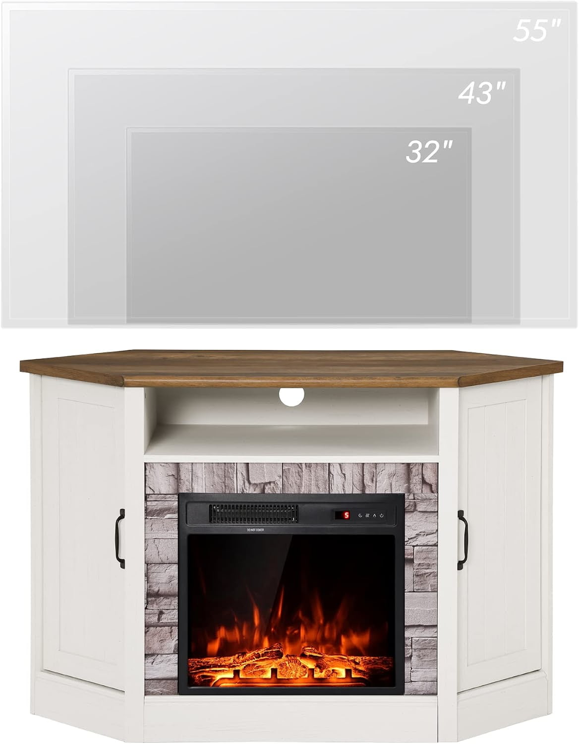 Buy Corner TV Stand with Fireplace for TV's up to 55, Farmhouse Entertainment Center Console