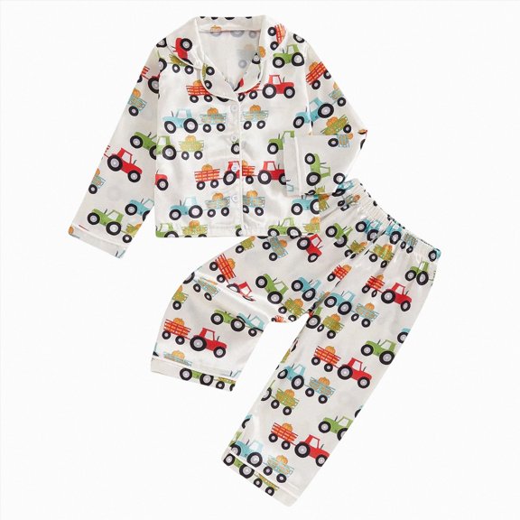 felwors Kids Girls Pajama Sets, Comfy 2 Piece Buttons Long Sleeve Sleepwear Sets(White,12-18 Months)