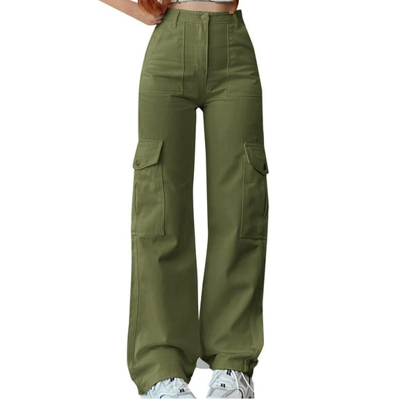 Ediodpoh Women Wear Waist Three Pocket Trousers Cargo Pants Casual Pants Tailored Fit Womens Cargo Pants Green L