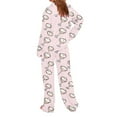 thumbnail image 4 of BRGZLK Women Casual Fashion Turn Down Collar Print Long Sleeve Nightwear Set Casual Soft Cozy Top Pants Pajamas Set Pink S, 4 of 5
