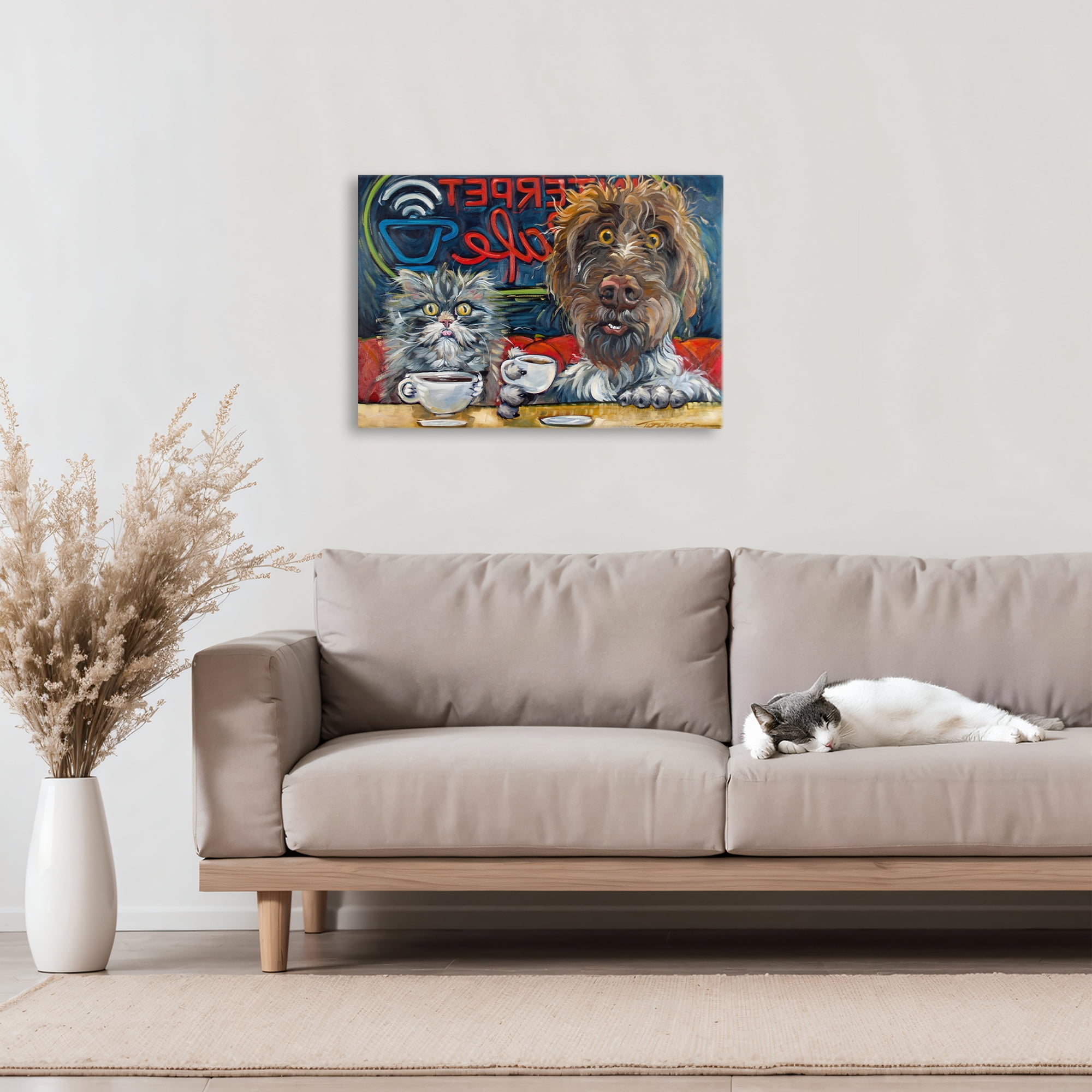 Stupell Industries Pets Wired At The Cafe Canvas Wall Art, design by CR Townsend