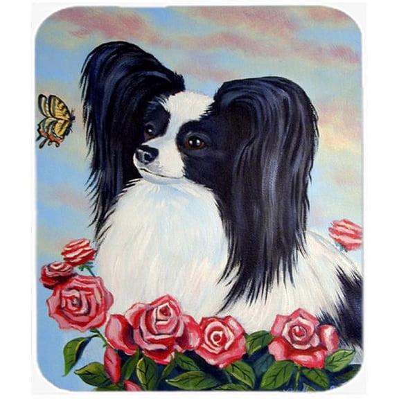Carolines Treasures  Black and White Papillon in Roses Mouse Pad