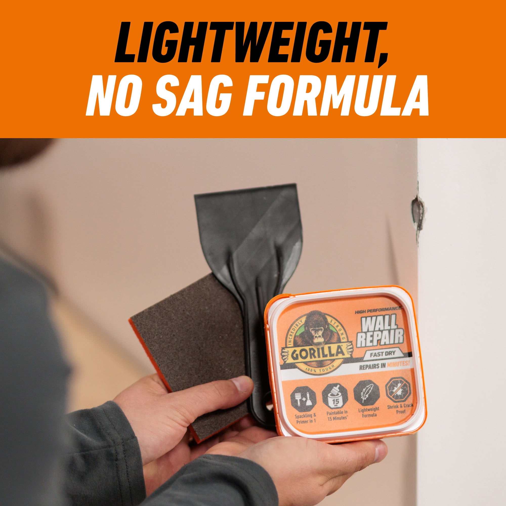 Gorilla Glue Wall Repair Kit. 4oz Spackling & Patch, 3" Putty Knife and 220 Grit Sanding Block Color