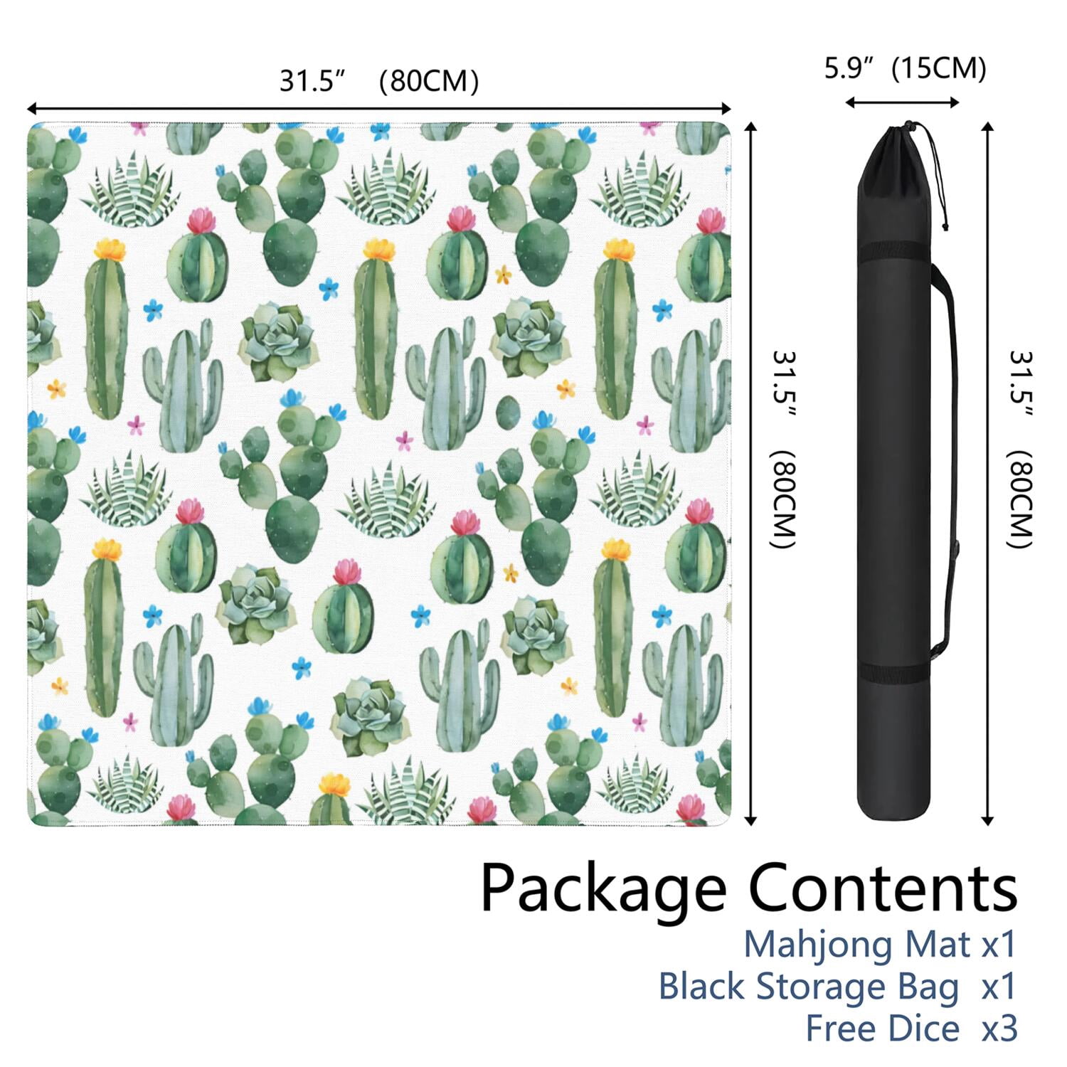 Square Plants Mahjong Mat 31.5 Inches Constructed from Durable Rubber with Anti-Slip Properties and Noise Dampening Technology for Multi-Functional Table Top