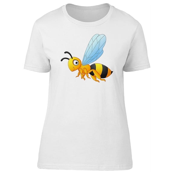 Cute Happy Bee Flying Cartoon T-Shirt Women -Image by Shutterstock, Female Medium