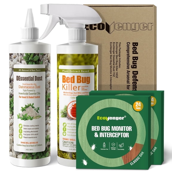 Bed Bug Defense Kit DEssential Dust, 16 oz Spray & 48 ct Traps Non-Toxic, Kills Eggs & Resistant Bugs, Child & Pet Safe