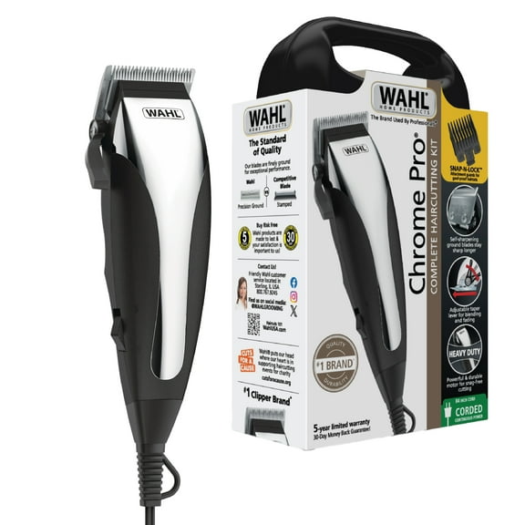 Wahl Chrome Pro, Corded Hair Clipper Kit for Men or Women, Black/Chrome - #9670-1201