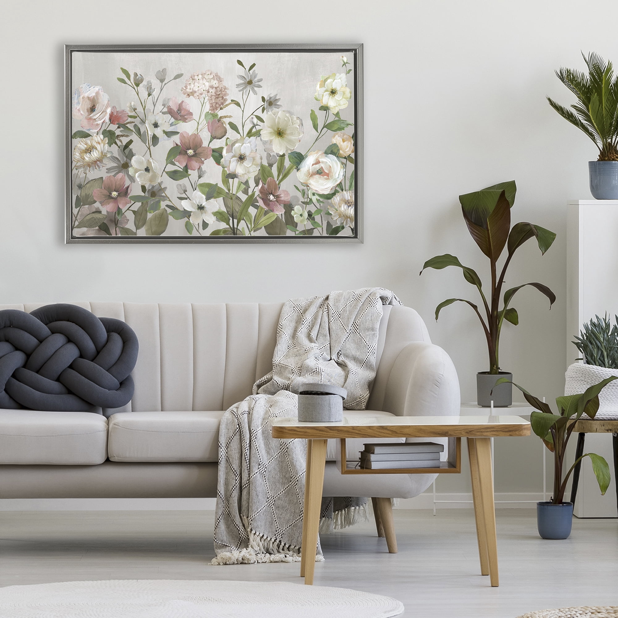 Stupell Industries Garden Meadow Arrangement Gray Framed Floater Canvas Wall Art, design by Nan