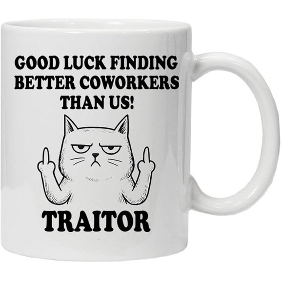 Funny Coworker Farewell Coffee Mug, 11 Ounces, White Ceramic with Grumpy Cat Design, Office Humor Gift