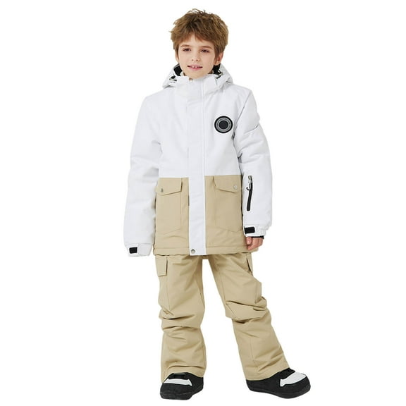 SGMVNU Kid 2 Piece Snowsuits Girls Hooded Zipper Jacket and Snow Pant Set Boys Winter Snowboard Suit Girls Waterproof Ski Coat Size 10-11 Years Khaki