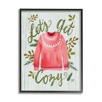 Stupell Industries Let's Get Cozy Holly Plants Pink Winter Sweater, 11 x 14, Designed by Jackie Quigley