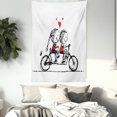thumbnail image 3 of Bicycle Tapestry, Children Love Couple Cycling Together Soul Mates Valentines Sketchy Print, Wall Hanging for Bedroom Living Room Dorm Decor, 40W X 60L Inches, Black White Scarlet, by Ambesonne, 3 of 5