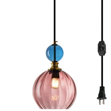 Kiven Plug in Pendant Light,Modern Hanging Light with Red Glass Shade, Dimmable Ceiling Pendant Light for Hallway Foyer Kitchen Island Bedroom , E26 Base