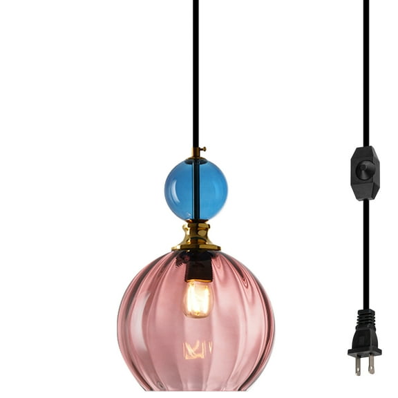 Kiven Plug in Pendant Light,Modern Hanging Light with Red Glass Shade, Dimmable Ceiling Pendant Light for Hallway Foyer Kitchen Island Bedroom , E26 Base