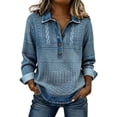thumbnail image 2 of Endives Womens Denim Shirt Collar Patchwork Denim Pullover Shirt Knit Sweater Casual Blouses Spring Outfit, 2 of 5