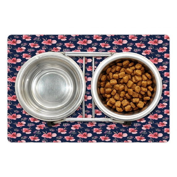 Floral Pet Mat for Food and Water, Brush Bouquet of Wildflowers Picturesque Nature Summer Season Design, Non-Slip Rubber Mat for Dogs and Cats, 18" X 12", by Ambesonne