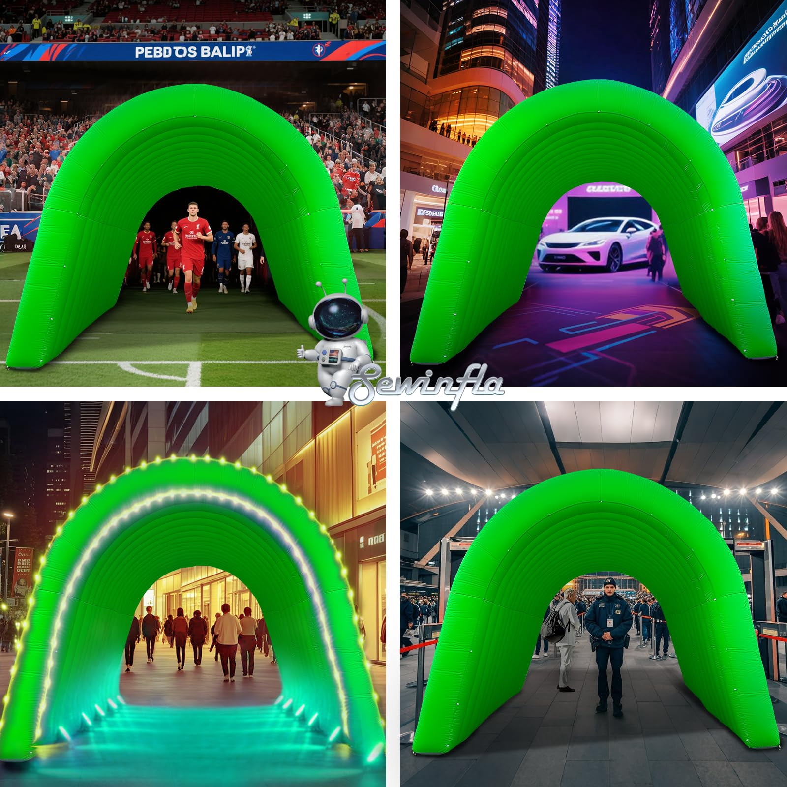 Inflatable Sports Tunnel Arch with Blower 16x10x10ft Green Event Entrance for Exhibitions Shops Schools & Supermarkets