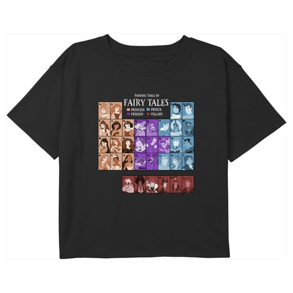 Girl's Disney Princesses Periodic Table of Fairy Tales Graphic Cropped T-Shirt Black Large