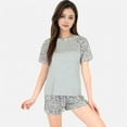 thumbnail image 2 of Lounge Women's Leopard Print Short Sleeve Pajama Set with Drawstring Shorts - Large, Gray, 2 of 6