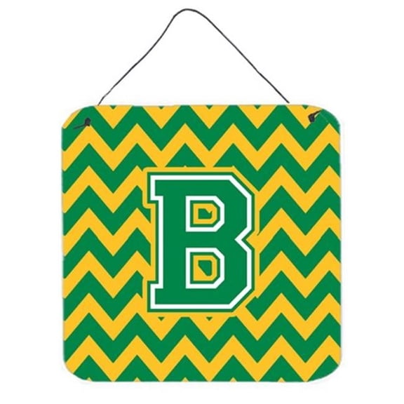 Letter B Chevron Green & Gold Wall or Door Hanging Prints