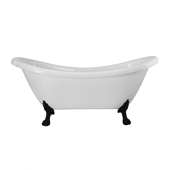 Florence 70 Inch Acrylic Double Slipper Clawfoot Tub - No Faucet Drillings - Lion Paw Feet