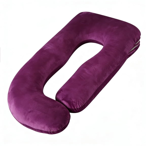 J-Shaped Pregnancy Pillow (63" x 19.6") - Full Body Maternity Support for Back, Hip and Belly Relief, Purple