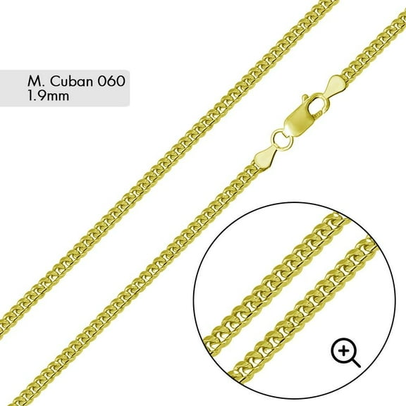 Gold-Tone 925 Sterling Silver Miami Cuban 060 Chain 1.9mm Made in Italy 18" Jewelry Female Unisex