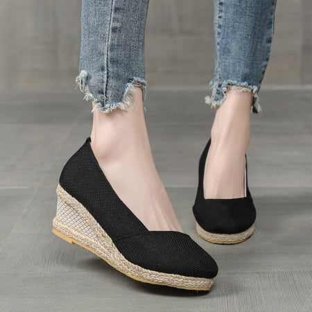 

Feiboyy Fashion Women Summer Weave Wedges Breathable Slip On Round Toe Sandals Comfortable Beach Single Shoes