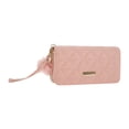 thumbnail image 3 of Unique Bargains 1 Pc Coin Purse Wallet Portable Triangle Grid Wristband Plush Pom Double Zips Coin Purse Pouch Pink, 3 of 5