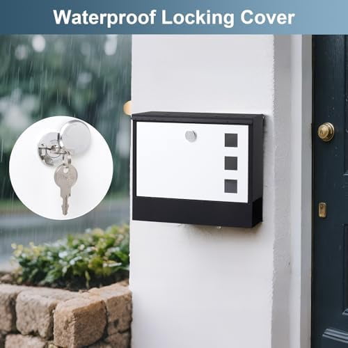 Locking Mailbox Wall Mounted Vertical–  mailboxes with Key Lock and Newspaper Compartment, Key Lock Drop Box Large Capacity, 14.3 x 3.8 x 11.8 Inch, White，SM-HPB911WN