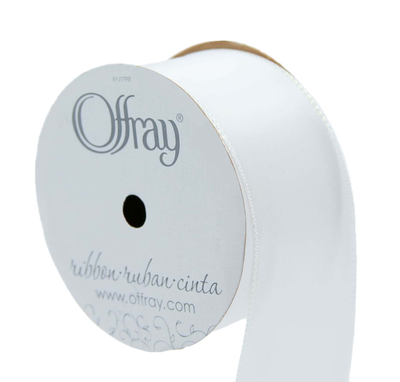 Offray Single Face Satin Ribbon 2-1/4X9'-White