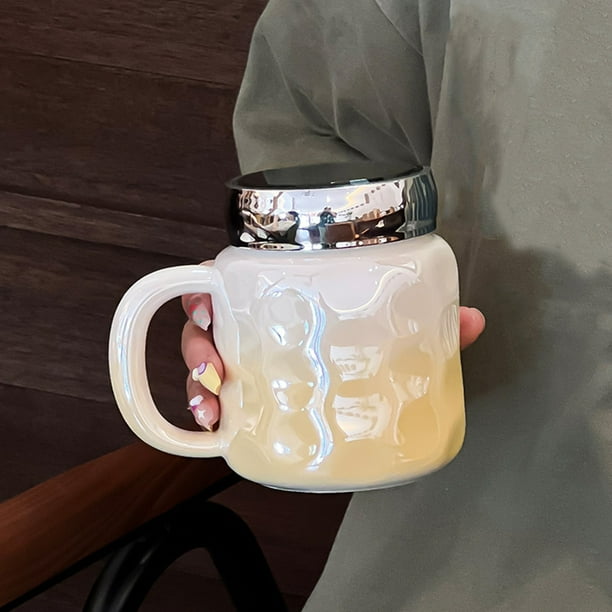 Taza de café de cerámica 470ml con asa | Acabado Candy Pearl | Taza de agua para oficina y hogar de alta gama | Cerámica en capas duradera | Rosa Verde Amarillo | Regalo de vasos con estilo