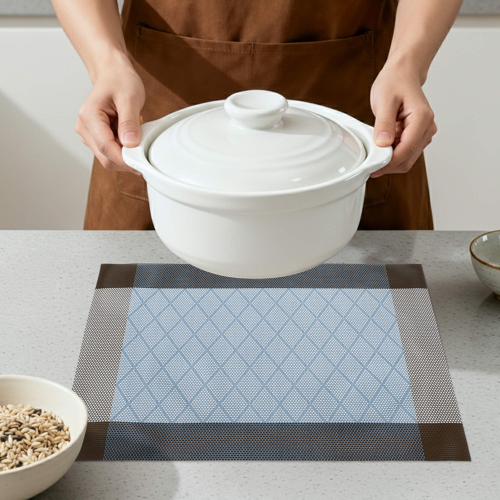 Unique Bargains Set of 6 Washable Plastic Placemats for Dining Table Indoor Dark Blue