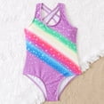 thumbnail image 4 of PEASKJP Girls High Waisted Swimsuits Quick Dry Tie Dye Ribbed Beachwear Ruffle Hem One Piece Suits Swim,1 Piece, Pink 140, 4 of 5