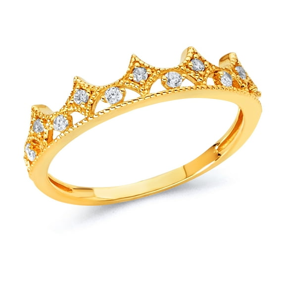 Wellingsale Ladies Solid 14k Yellow Gold Polished CZ Cubic Zirconia Right Hand Ring Band - Size 4