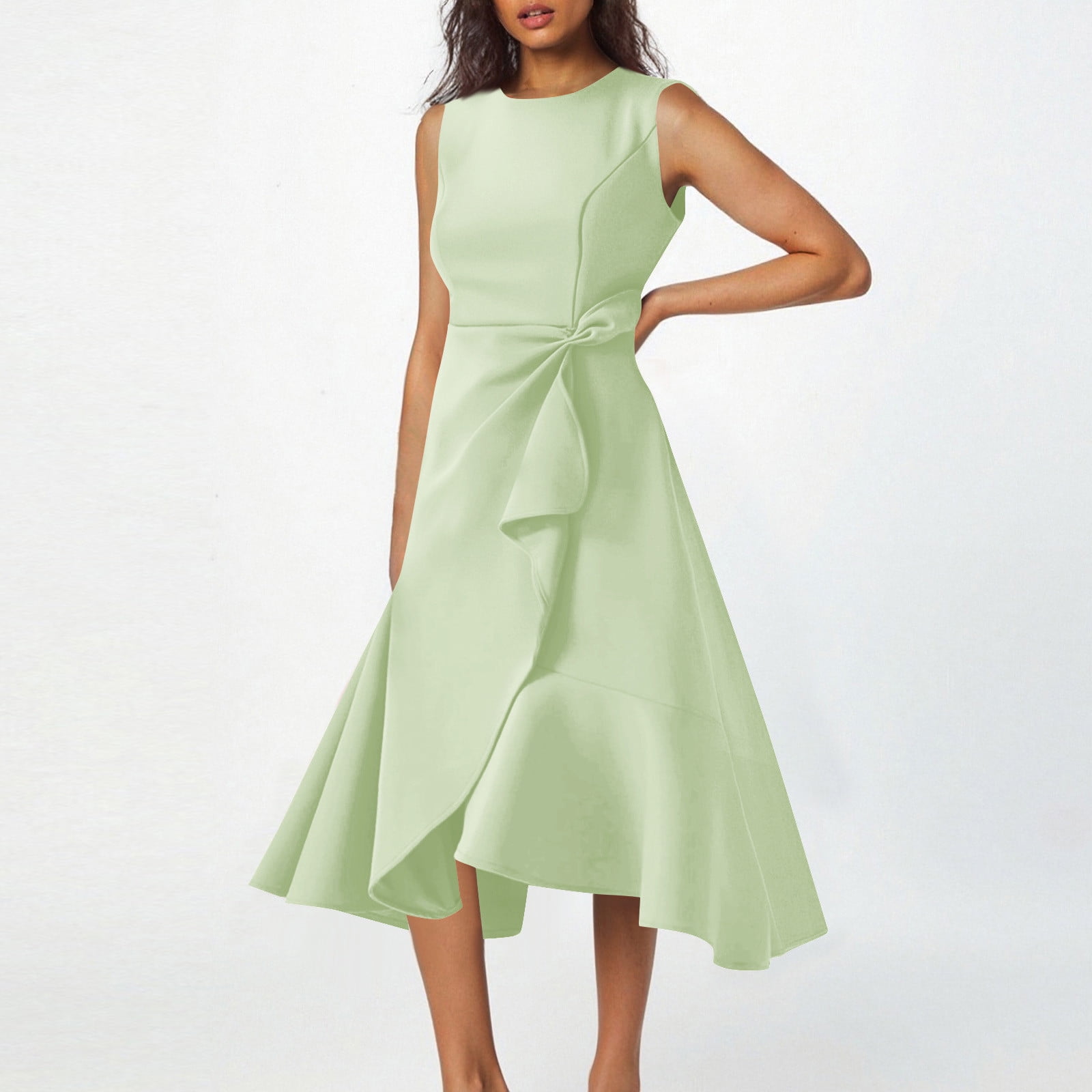 FASESH Wedding Dress Guest Women's Cocktail Dresses, Wedding Guest Semi Formal Midi Dress, Ruffle Flowy Evening Gowns Mint Green M, Size: Medium