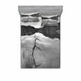 thumbnail image 2 of Black and White Bedding Set with Sheet & Covers, Scenic Tranquil Landscape with Lake Nature View Monochrome Photo, Printed Bedroom Decor 2 Shams, 4 Sizes, Black White Grey, by Ambesonne, 2 of 3