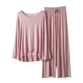 thumbnail image 2 of Herrnalise Women 2 Piece Modal Pajamas Sets Summer Long Sleeve Top and Drawstring Pants Soft Solid Color Sleepwear Suit Pink, 2 of 8